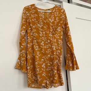 Floral Mustard Romper with Bell Sleeves